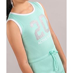 Pine Kids Sleeveless Jumpsuit with Glitter Print - Aqua