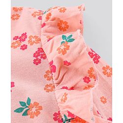 Pine Kids Full Sleeves Bio Washed Frock Floral Print - Peach