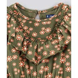 Pine Kids Full Sleeves Bio Washed Frock Floral Print - Green