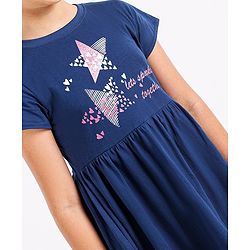 Pine Kids Biowash Short Sleeves Frock Star Print - Navy Blue