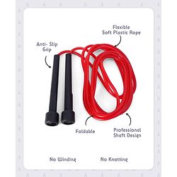 Pine Kids Premium Sleek Skipping Rope - Red | Durable Fitness Rope for Kids | Lightweight & Easy-Grip Handles | Perfect for Indoor & Outdoor Play, Exercise, Stamina Building & Fun Activities.
