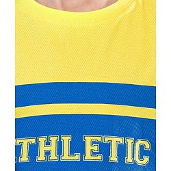 Pine Active Lycra Sleeveless T Shirt HD Text Print - Yellow Blue