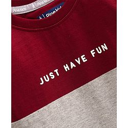 Pine Kids Sleeveless Cotton Biowash T-shirt Text Print - Maroon Grey