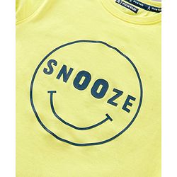 Pine Kids Biowash Half Sleeves Tee & Shorts Nightwear Set Snooze & Stripes Print - Lemon Yellow Blue