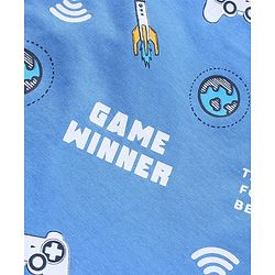 Pine Kids Biowash Half Sleeves Night Suit Game Winner Print - Light Blue