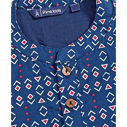 Pine Kids Full Sleeve Boys Kurta Pyjama Set with Cotton Lining Self Printed - Blue Sapphire