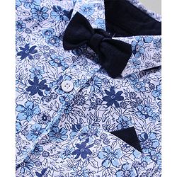 Pine Kids Half Sleeve Party Wear Shirt and Shorts Set with Bow Floral Print - Blue