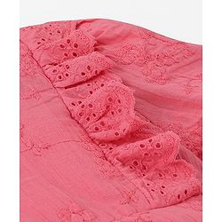 Pine Kids Puff Sleeves Top Floral Embroidery - Light Pink