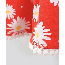 Pine Kids Cap Sleeves Cotton Frock with Headband Floral Print - Red