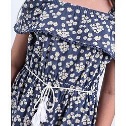 Pine Kids Cold Shoulder Sleeves Floral Print Dress- Blue