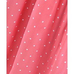 Pine Kids 3/4th Sleeves Gathered Frock with Embroidery and Polka Dot Print - Salmon Pink
