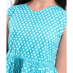 Pine Kids Sleeveless Printed Ethnic Dress- Blue