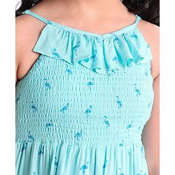 Pine Kids Rayon Woven Sleeveless Frock Dress Flamingo Print - Turquoise Blue