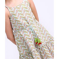 Pine Kids Singlet Sleeves All Over Printed Ethnic Dress - White