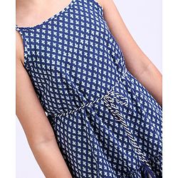 Pine Kids Singlet Sleeves Cotton Printed Ethnic Dress - Blue