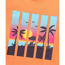 Pine Kids Half Sleeves Biowashed T-Shirt & Shorts Set Beach Print - Orange Blue