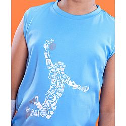 Pine Active Skin Friendly & Breathable Sleeveless Printed T-Shirt - Blue