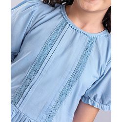 Pine Kids Cotton Woven Half Sleeves Solid Top - Blue
