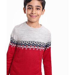 Pine Kids Full Sleeves Fine Knit Argyle Pattern Sweater- Multicolor