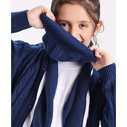 Pine Kids Full Sleeves Light Winter Sweater & Muffler Set Solid- Navy Blue