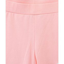 Pine Kids Three Fourth Length Biowashed Cotton Stretchable Leggings Solid & Leaf Print Pack Of 2 - Pink Green