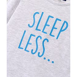 Pine Kids Full Sleeves 100% Cotton Bio-Wash Text Print Night Suit - Grey and Blue