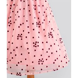 Pine Kids Cap Sleeves Knee Length Party Wear Frock Heart Print - Light Pink