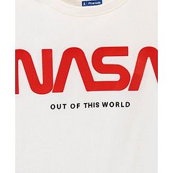 Pine Kids Half Sleeves NASA Collection Bio Washed T-shirt Text Print - White