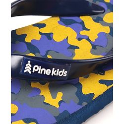 Pine Kids Flip Flops Camouflage Print - Navy Yellow