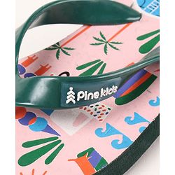 Pine Kids Slip On Flip Flops Beach Theme Print - Light Beige