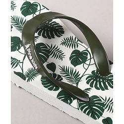 Pine Kids Flip Flops Leaves Print- Olive White