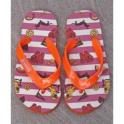 Pine Kids Slip On Flip Flops Dogs & Stripes Print - Orange