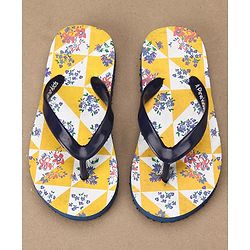 Pine Kids Slip On Flip Flops Floral Print - Yellow Navy Blue