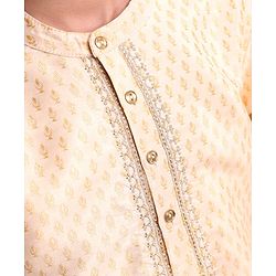 Pine Kids Full Sleeves Brocade Kurta & Pajama Set - Beige