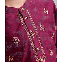 Pine Kids Full Sleeves Ethnic Design Embroidered Kurta Pajama Set - Magenta
