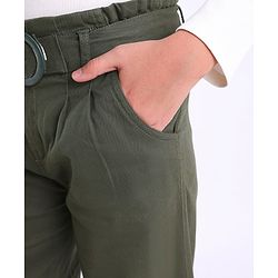 Pine Kids Full Length Solid Trousers with Frill Waistband and Belt - Olive Green