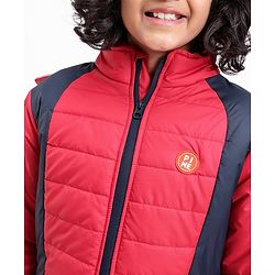 Pine Kids Full Sleeves Moderate Winter Padded Hooded Jacket Colour Block - Red