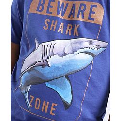 Pine Kids Biowashed Shark Print Half Sleeves Tee - Blue