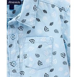 Pine Kids 100% Cotton Half Sleeves Shirt Leaf Print - Blue