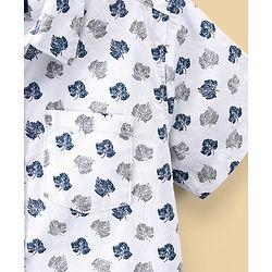 Pine Kids Cotton Half Sleeves Shirt Leaf Print - White