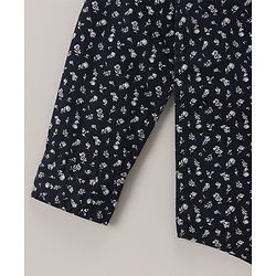 Pine Kids Cotton Full Sleeves Shirt With Sleeve Turn Up Floral Print - Navy Blue
