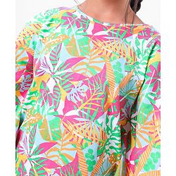 Pine Kids 100% Cotton Half Sleeves Kaftan Style Top Leaves Print - Multicolour