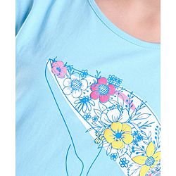 Pine Kids 100% Cotton Biowashed Short Sleeves T-Shirt Floral Dolphin Print- Blue