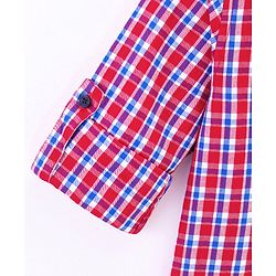 Pine Kids Full Sleeve Turn Up Single Pocket Checks Shirt - Red