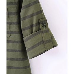 Pine Kids 100% Cotton Full Sleeve Turn Up Single Pocket Striped Shirt - Green