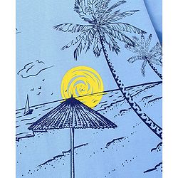 Pine Kids 100% Cotton Half Sleeves Biowashed T-Shirt Beach Print - Blue