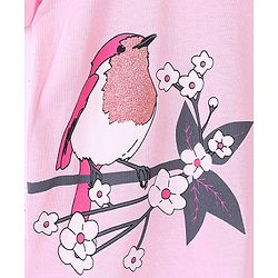 Pine Kids 100% Cotton Knit Frill Sleeves Bio Washed T-Shirt Sparrow Print - Pink