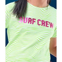 Pine Kids 100% Cotton Biowashed Half Sleeves T-Shirt Foil Text Print- White & Green