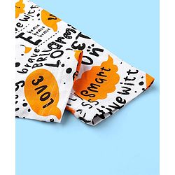 Pine Kids Cotton Spandex Leggings Text Printed - Bright White With Yellow