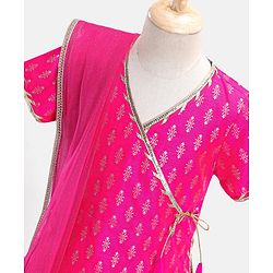 Pine Kids Woven Half Sleeves Zari Design Lehenga & Choli Set with Dupatta - Pink